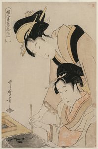 Mother Teaching her Daughter Calligraphy, from the Series, Twelve Occupations of Women