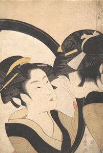 Naniwa Okita Admiring Herself in a Mirror, ca. 1790-95 by Kitagawa Utamaro