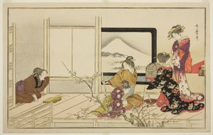 Preparing Food for a Nightingale, from the Illustrated Kyoka Anthology 