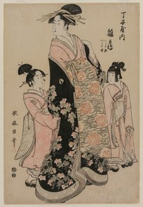 The Courtesan Hinazuru of Chojiya with her Attendants Tsuruji and Tsuruno