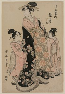The Courtesan Hinazuru of Chojiya with Her Attendants Tsuruji and Tsuruno, c. 1794