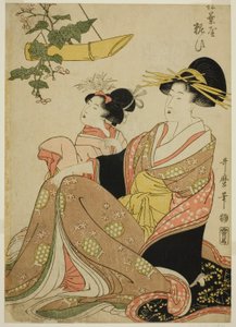 The Courtesan Yoso-oi of the Pine Needle House in the Yoshiwara and Her Attendant by Kitagawa Utamaro