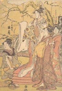 The Oiran Hinazuru of Chojiya Standing upon a Pile of Futon, ca. 1794