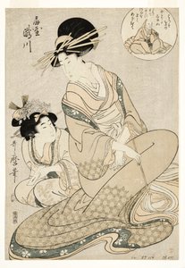 The courtesan Takigawa and her attendant from the Ogiya in allusion to the poet by Kitagawa Utamaro