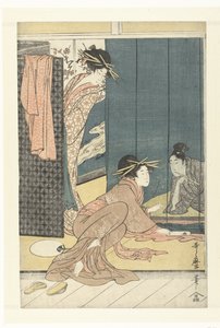 Two Courtesans and a Young Man under a Mosquito Net