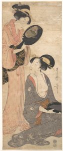 Two Ladies, Each with a Portion of a Lacquered Mirror by Kitagawa Utamaro