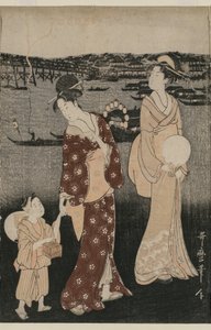 Women Enjoying the Evening Cool Near Ryogoku Bridge by Kitagawa Utamaro