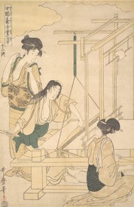 Women Weaving Silk Cloth, ca. 1800 by Kitagawa Utamaro