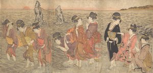 Women Worshipping the Rising Sun between the Twin Rocks at Ise by Kitagawa Utamaro