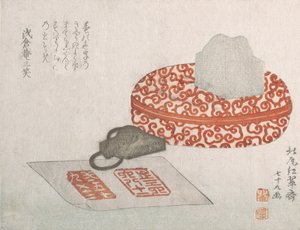 Seals and a Carved Lacquer Container for Seal Ink by Kitao Shigemasa
