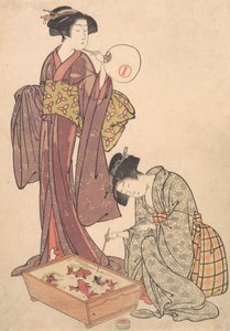 Two Women Feeding Fish by Kitao Shigemasa