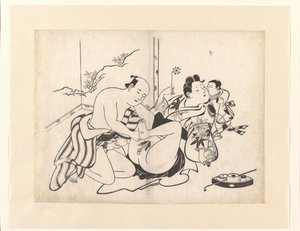 Erotic Scene with Smoking Utensils and Room Divider by Kiyonobu (I) , Torii
