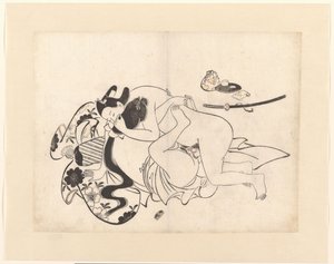 Loving Couple in Intimate Embrace by Kiyonobu (I) , Torii