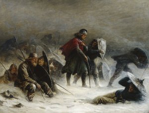 King Sverre in a Blizzard in the Voss Mountains by Knud Bergslien