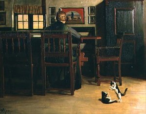 Interior with Playful Kittens by Knud Sinding