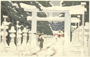Heavy Snow at Toshogu Shrine in Ueno by Kobayashi Kiyochika