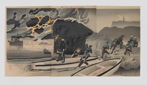 Our Forces Landing on Taiwan in the Dead of Night by Kobayashi Kiyochika