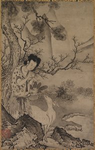 Female Daoist Figure in Landscape, early 1500s by Koboku