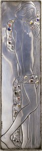 Inset panel of a Weiner Werkstatte white painted single bed depicting a naked androgynous figure (detail)
