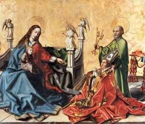 The Presentation of the Cardinal of Mies to the Virgin. Painting by Konrad Witz, c.1444