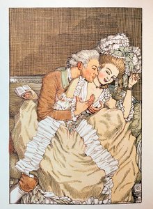 Illustration for the Book of Marquise by Franz Blei (a marquise flirting with an impatient lover) by Konstantin Andreevic Somov