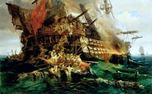A Turkish Warship on Fire