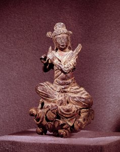Korean art: representation of an Apsara in golden bronze, being Celeste. Silla period (7th-10th century). National Museum of Korea