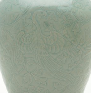 Bottle with Carved and Incised Design of Two Phoenixes and Peony Vinescrolls by Korean School
