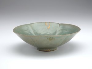 Bowl with Molded Six-Lobed Form and Design of Peony by Korean School