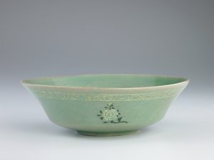 Dish with Mold-Impressed and Inlaid Decoration by Korean School