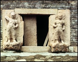 Two Guardians, from the Pagoda of Pun Hwangsa by Korean School