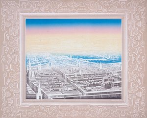 Aerial View of London Framed in a Decorative Border