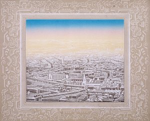Aerial view of London with decorative border, c. 1845