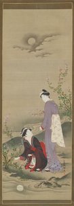 Autumn: Two women gazing at the reflection of the moon