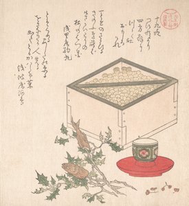 Green Peas in a Measure and Sprays of Hollyhock with Heads of Sardines, 19th century