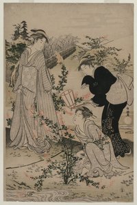 Women Cutting Branches of Bush Clover, The Noji Tama River in Omi Province by Kubo Shunman