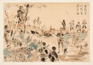 Telegraph Corps Establishing Telegraph Lines in the Field by Kubota Beisen
