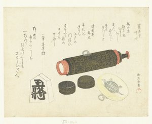Telescope, Netsuke, and Shogi Piece by Kubota Shunman