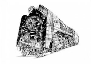 Powerful Steam Locomotive Drawing by Kulik