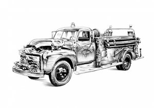 Vintage Fire Truck Drawing by Kulik