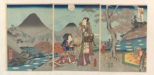 The Moon Reflected in the Rice Fields of Shinano (Shinshū tagoto no tsuki) by Kunisada (II) , Utagawa