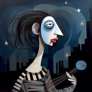 3D Woman Troubadour with Her Guitar in the Night Moon Lights 3 by Kurt Heppke