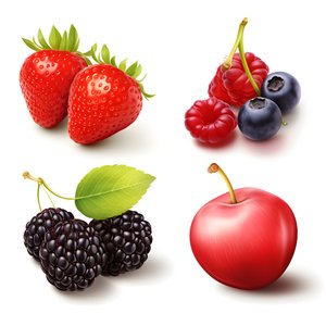 4 Fruits and Berries Isolated on White Background Set 1