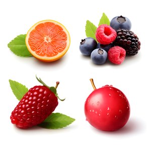 4 Fruits and Berries Isolated on White Background Set 3