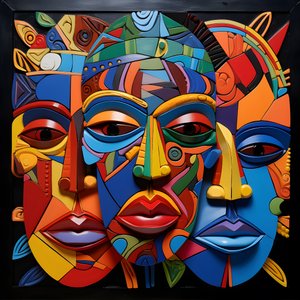 7 Bright Colorful, 4 Human Mask Faces 1