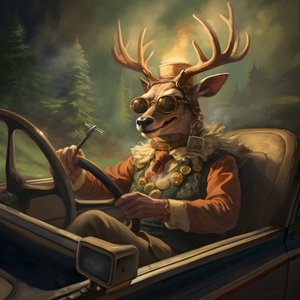 A Deer with a Cigar in His Mouth Driving a Convertible Automobile 1 by Kurt Heppke