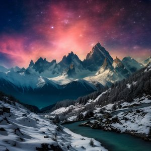 The Snow-Covered Peaks of the Alps Glow Like a Rainbow at Night 3 by Kurt Heppke