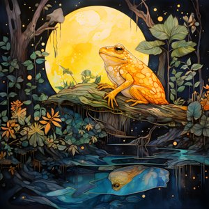 A Yellow Frog in the Forest, Moon, River 4