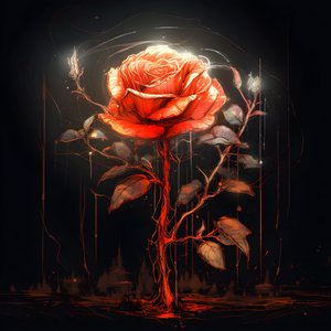 A Sketch of a Blooming Red Rose, with Only One Bloom and Some Detailed Lines 3