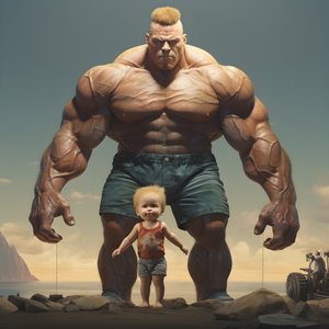 Intimidating and Mean Weightlifter Steroid Freak Buff Baby with Huge Muscular Man 1